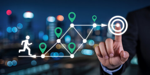 businessman pressing social network icon