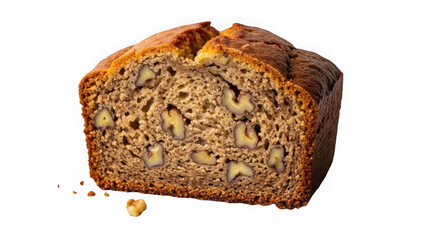 half loaf of homemade walnut bread on white