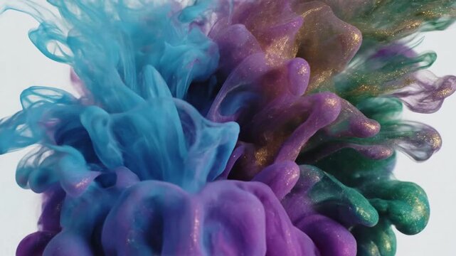 Artistic liquid watercolor paint blending in slow motion creating a vibrant cinematic backdrop for creative web design and digital media projects with colorful fluid textures and abstract art.