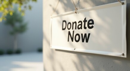 Sign on a wall that says donate now