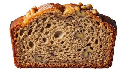 Sliced loaf bread with walnuts on top and crusty edges