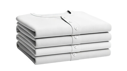 Stack of neatly folded white Henley shirts
