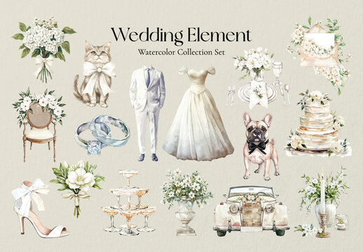 Elegant Watercolor Wedding Element Set