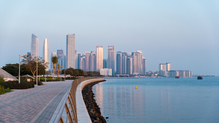 Dubai real estate background with Creek Harbor promenade and city skyline © Nirja