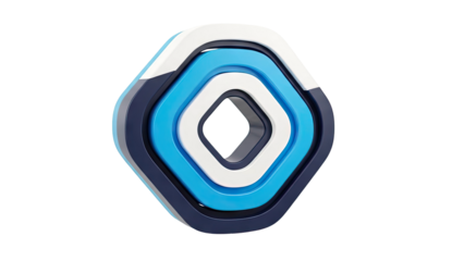 Abstract geometric logo with concentric rounded squares in blue and white