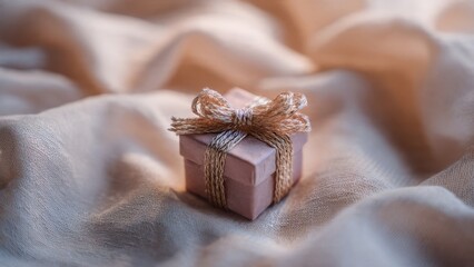 Elegant Pink Gift Box with Bow on Neutral Fabric