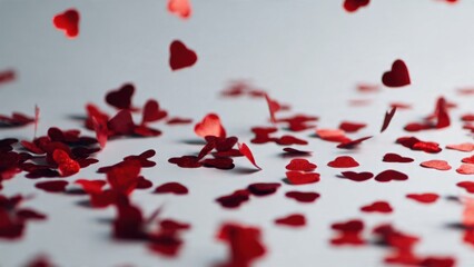 Falling red hearts confetti background