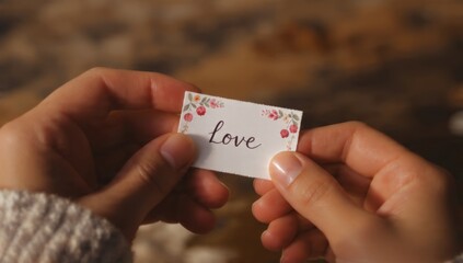 Hands Holding a Card with the Word "Love"