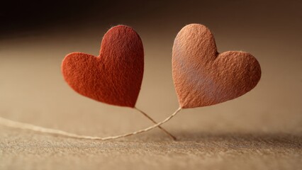 Two Hearts Connected on Brown Background