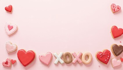 Valentine's Day Heart Cookies on Pink