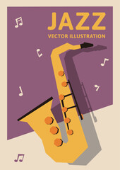 縦型Aサイズの背景素材。サクソフォーンが描かれたレトロなデザインのベクターイラストデータ