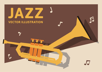 横型Aサイズの背景素材。トランペットが描かれたレトロなデザインのベクターイラストデータ