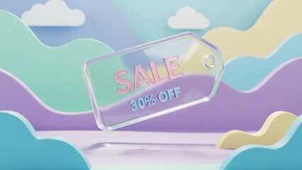 Transparent sale tag floating with abstract background