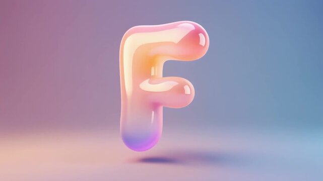 Shiny colorful bubble letter F with a smooth gradient against a soft background