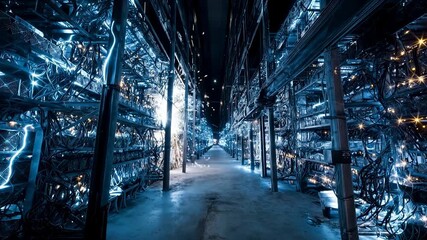 Futuristic tunnel filled with illuminated data links representing digital transformation network connectivity information flow and advanced technological infrastructure - Powered by Adobe