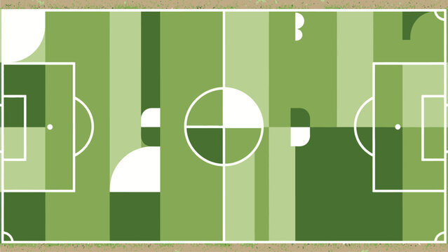Abstract soccer pitch background design, flat vector , geometric shapes inspired by football field markings, minimal, clean, modern sports theme