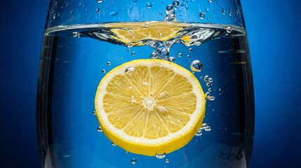 Lemon slice in water splash refreshing beverage illustration