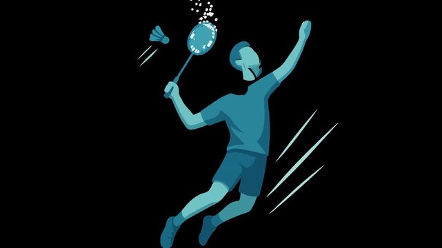 Badminton player jumping to smash shuttlecock sport