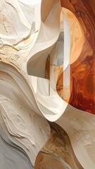 Abstract art with textured beige & orange forms in a vertical composition