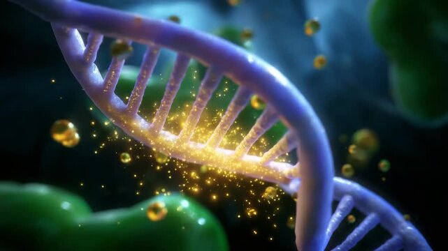 Captivating Visual of DNA Structure with Glowing Particles and Colorful Background, Illustrating the Intricacies of Genetic Material and Molecular Biology in a Stunning and Detailed Animation
