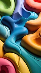 Abstract, vibrant, fluid forms in various bold colors, a captivating design