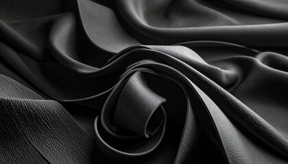 Close-up of elegant, draped fabric with textured and smooth folds