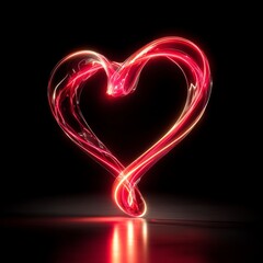 Abstract Glowing Red Neon Light Heart Shape on Dark Background, Creative Love Symbol for Valentine's Day