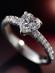 Luxury Heart Shaped Diamond Engagement Ring on White Gold Band, Romantic Proposal and Wedding Jewelry for Valentines Day