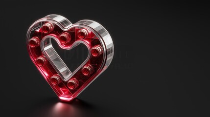Red Glass Heart 3D Render with Abstract Details on Dark Background with Copy Space for Valentines Day Concept