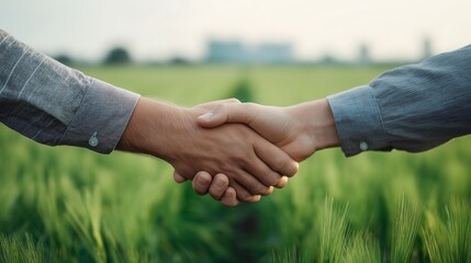 Agricultural Business Handshake in Green Field - Partnership, Sustainable Farming, and Growth Concept