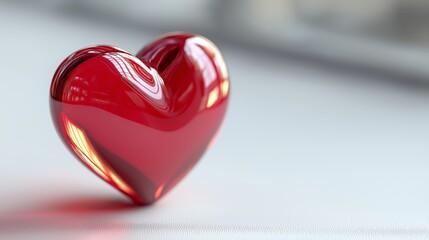 Glossy Red Heart 3D Render on Bright Textured Surface with Copy Space for Valentines Day and Love Concept