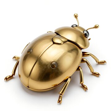 Metallic Gold Ladybug Sculpture White Background