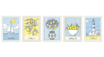 Collection of five postage stamps with italian coastal themes © Mahfuzar