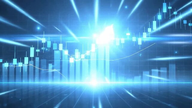 Abstract financial chart with uptrend line graph in blue color scheme, business background.