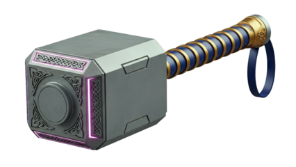 Thor's Hammer Mjolnir with Celtic Knot Design and Purple Glow