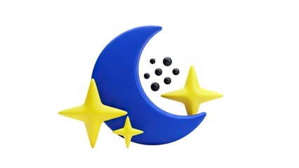 3D Rendering of Moon and Stars Icon