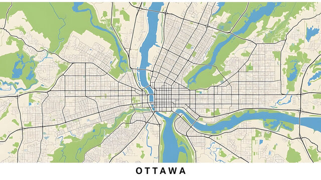 Detailed Map of Ottawa, Ontario, Canada - Showing Urban Layout and Natural Waterways