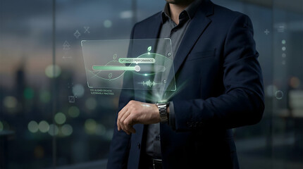 Smartwatch Hologram Displaying ESG Aligned Growth Metrics