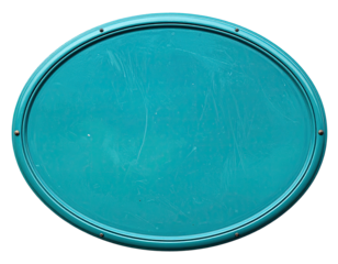 Teal oval sign/plate. Lightly scratched surface. Isolated