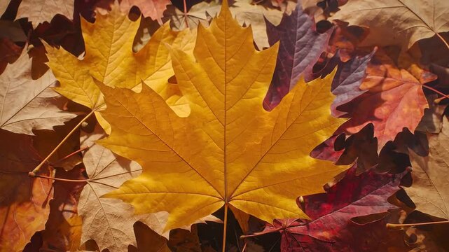 Autumn background with colorful maple leaves, creating a vibrant and textured seasonal scene.