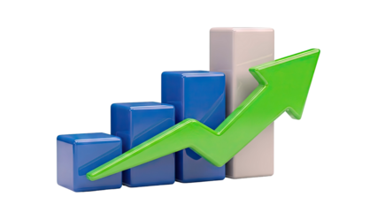 3D Bar Chart with Upward Trending Arrow