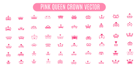 set of pink queen crown vectors