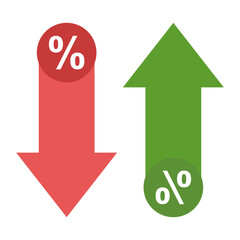 Percent symbol increase growth and decrease icon.