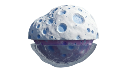 Abstract 3D render of a layered spherical object with holes