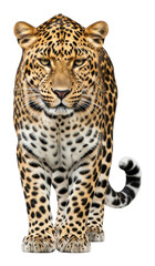Obraz premium Leopard walking majestically wildlife habitat animal portrait isolated on transparent background