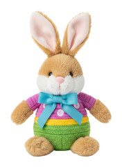 Obraz premium Playful easter bunny toy cute plush figure colorful isolated on transparent background