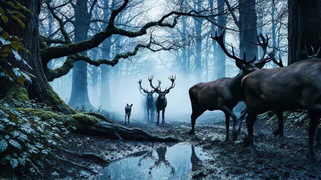 Forest, Deer, Magic, Christmas