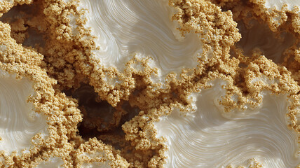 Close up of a light brown crumbly textured surface with rough irregular patterns and shadows