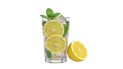 Glass of Lemonade with Mint and Lemon Slices