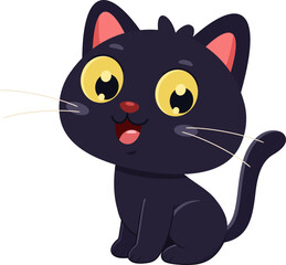 Cute Black Cat Cartoon Character Sitting and Smiling &ndash; Vector Illustration Flat Design Isolated On Transparent Background